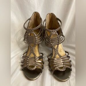 Seychelles Leather Strappy Metallic Heels Back Zipper Size 7.5
